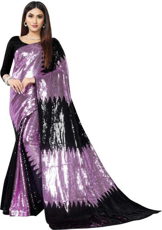 Embroidered Bollywood Georgette Saree  (Pink, Black)