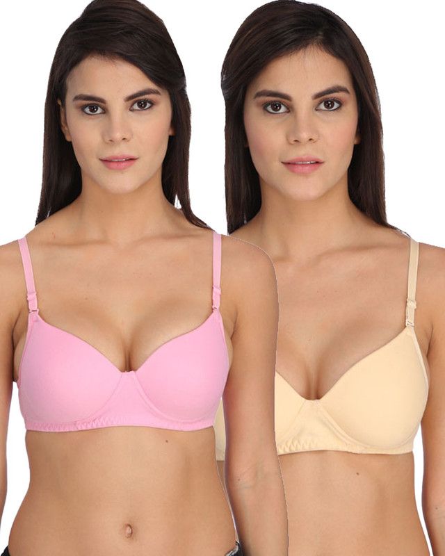 Pack of 2 Women Push-up Lightly Padded Bra  (Beige, Pink)