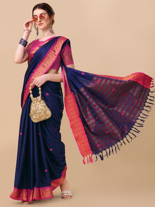 Self Design, Color Block, Woven Bollywood Cotton Blend Saree  (Blue)