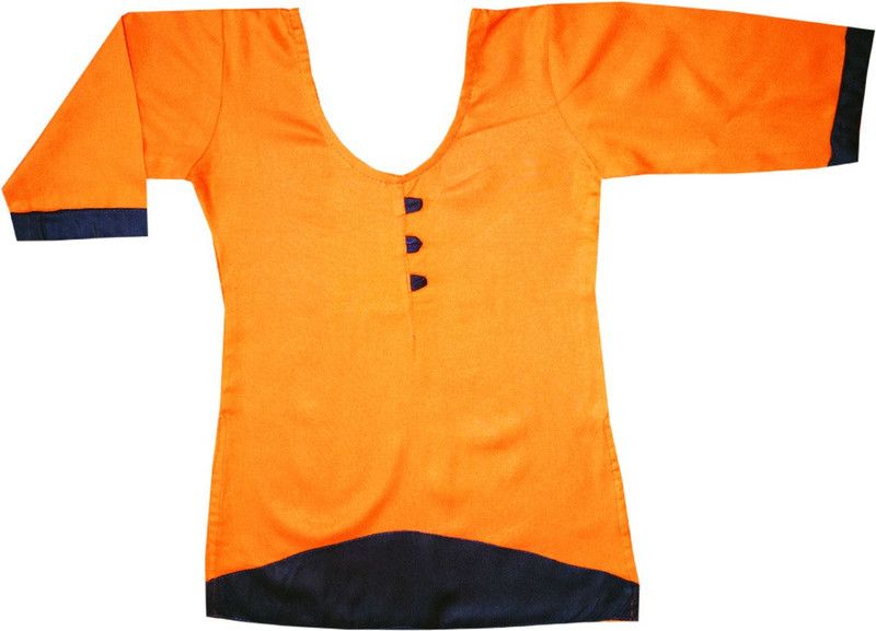 Girls Solid Viscose Rayon A-line Kurta  (Orange)