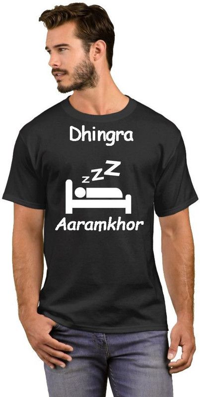 Dhingra Lazy College Student 32 Men Printed Round Neck Cotton Blend Black T-Shirt