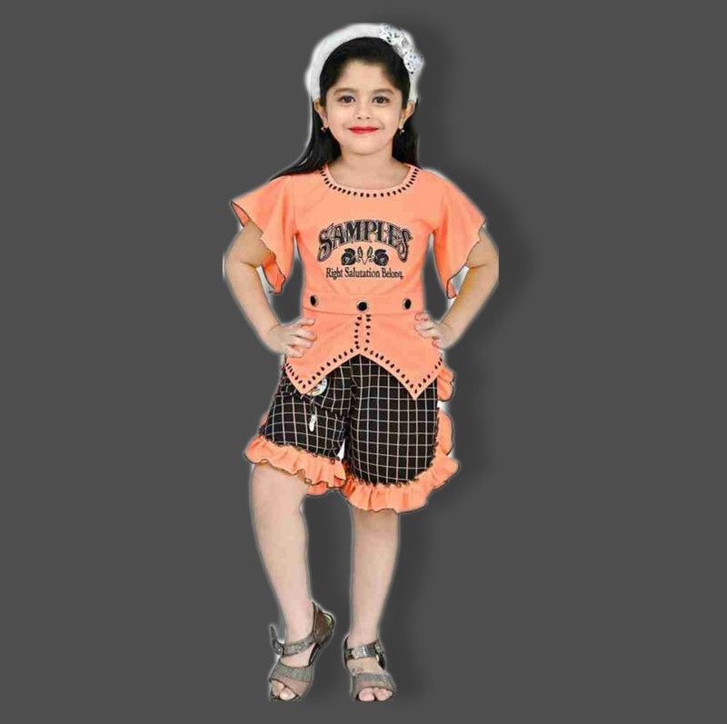 AL BAYDAR FASHION Girls Casual Top Shorts  (Orange)