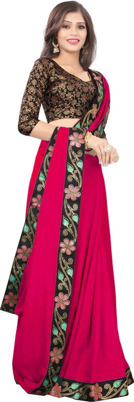 Embellished Daily Wear Silk Blend Saree  (Magenta)
