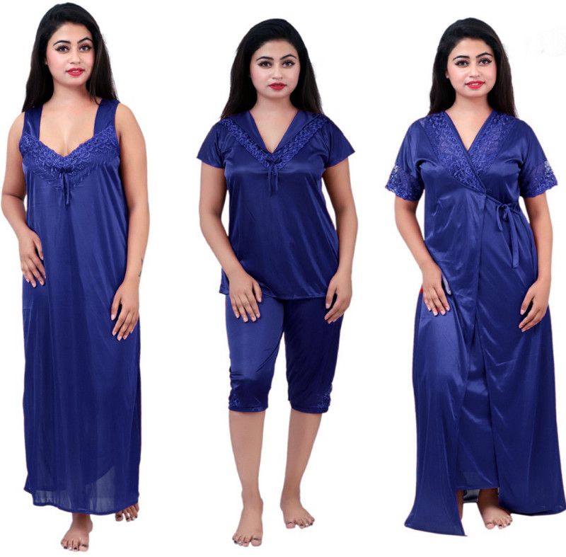 Pack of 4 Women Nighty Set  (Dark Blue)