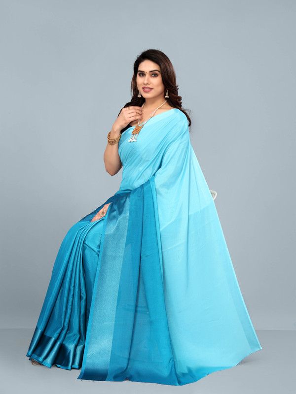 Self Design Bollywood Satin Saree  (Light Blue)