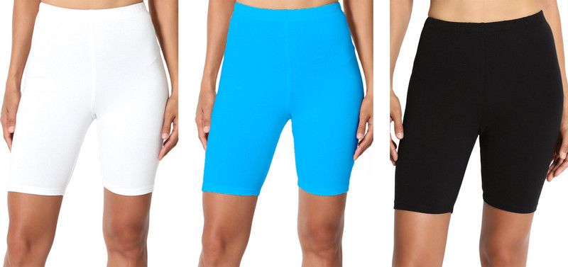 Pack of 3 Solid Women White, Blue, Black Cycling Shorts
