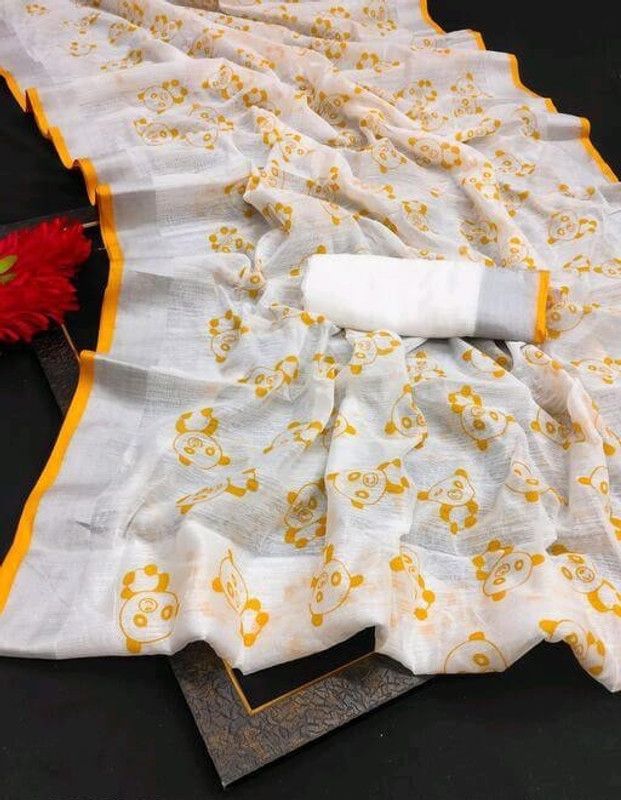 Chanderi Cotton Linen Saree  (Yellow)