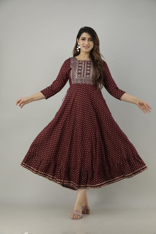 Printed Rayon Blend Stitched Anarkali Gown  (Purple)