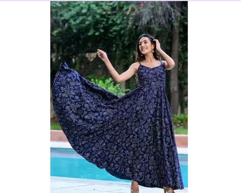 Printed Viscose Rayon Stitched Anarkali Gown  (Blue)