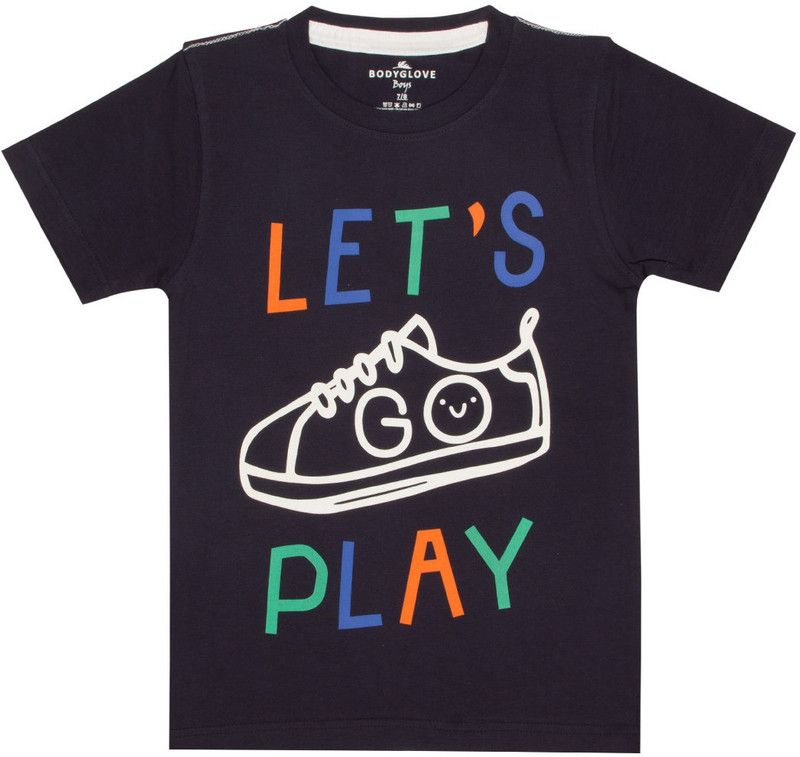 Boys Printed, Self Design, Graphic Print Cotton Blend T Shirt  (Dark Blue, Pack of 1)