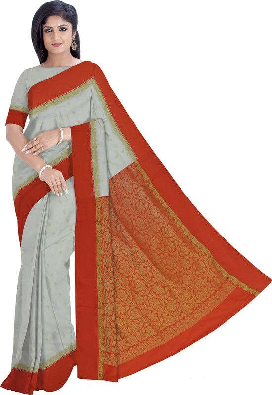 Woven Banarasi Silk Blend, Nylon Saree  (Red, White)