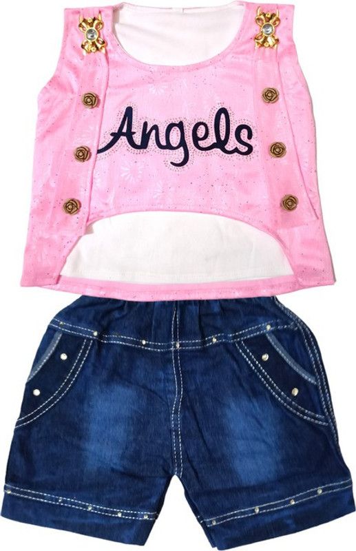 AL BAYDAR FASHION Girls Casual Top Shorts  (Pink)