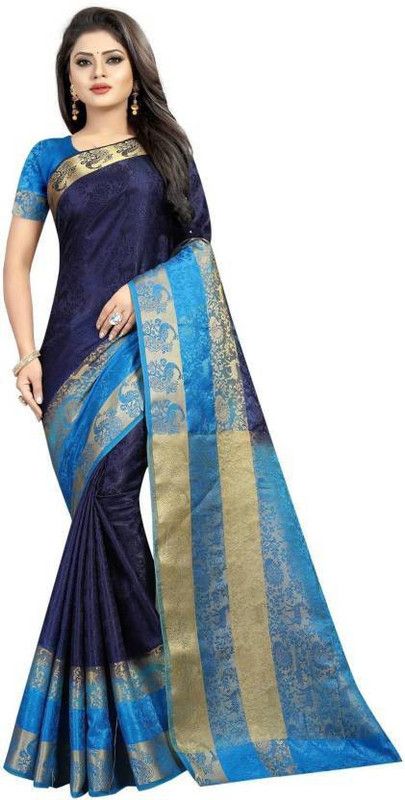 Banarasi Polyester Saree  (Dark Blue, Light Blue)