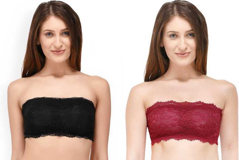 Pack of 2 Women Bandeau/Tube Lightly Padded Bra  (Black, Maroon)