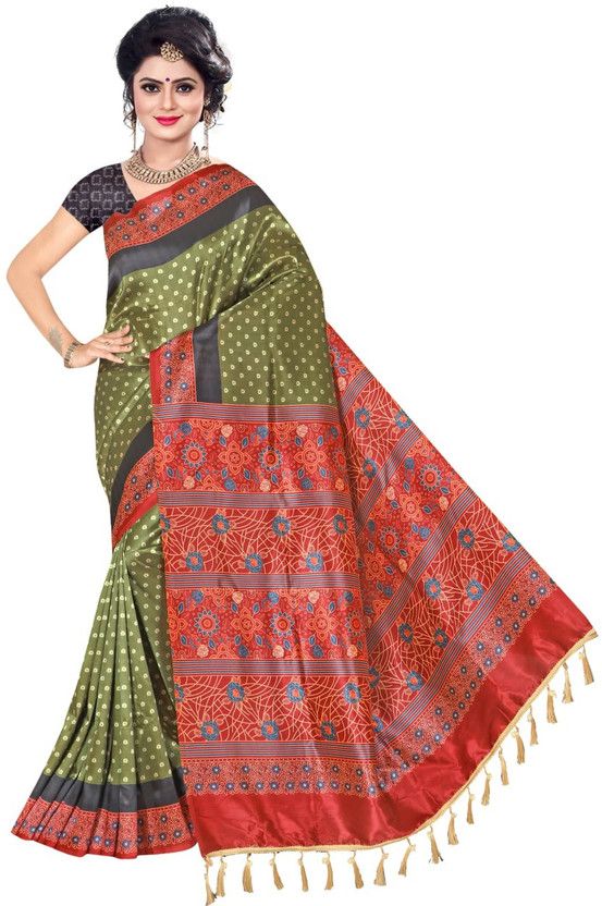 Printed, Digital Print, Embellished Bollywood Cotton Silk Saree  (Green)