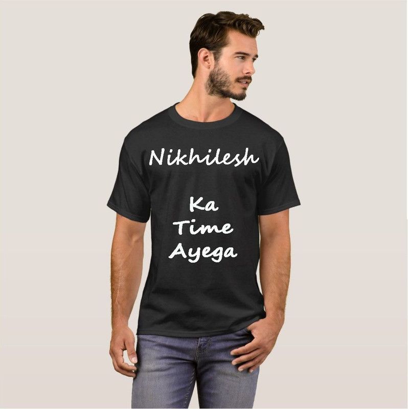 Nikhilesh Apna Time Ayega V13 Men Printed Round Neck Cotton Blend White, Black T-Shirt