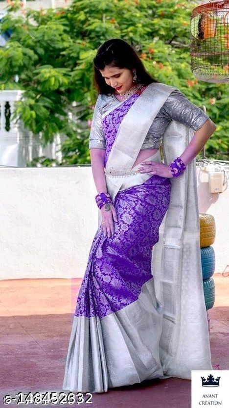 Self Design Banarasi Pure Silk Saree  (White, Blue)