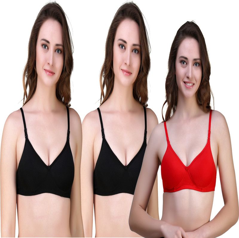 Pack of 3 Women T-Shirt Lightly Padded Bra  (Black, Red)