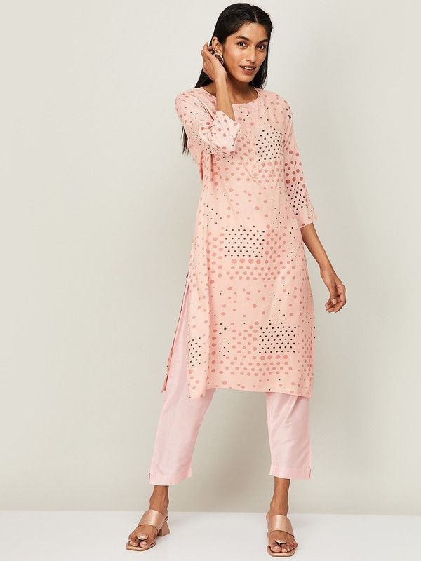 Women Printed Viscose Rayon A-line Kurta  (Pink, Black)