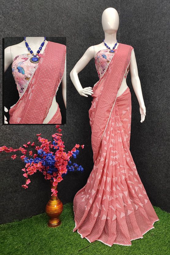 Printed Daily Wear Viscose Rayon Saree  (Pink)