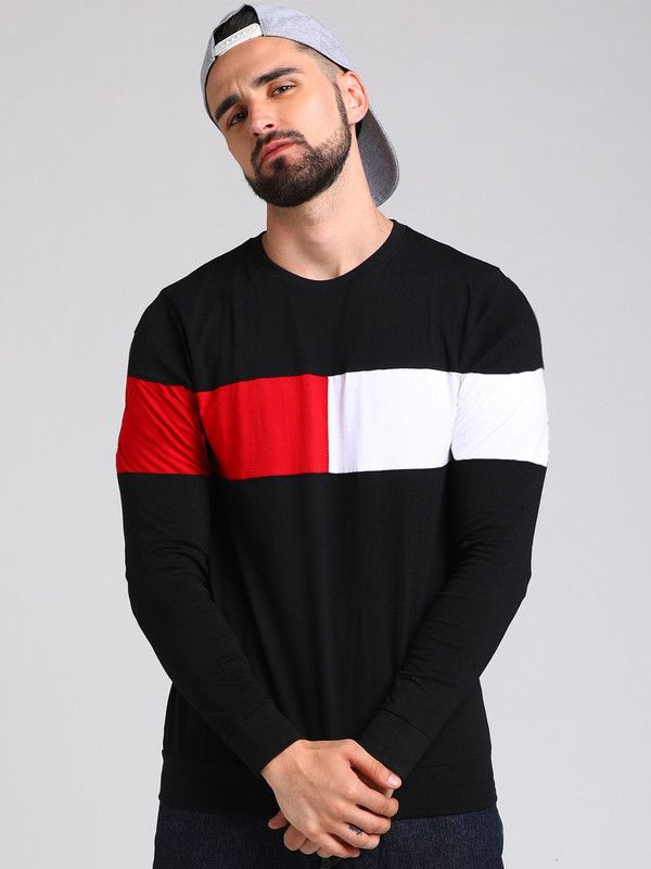 Color Block Men Red, White, Black T-Shirt