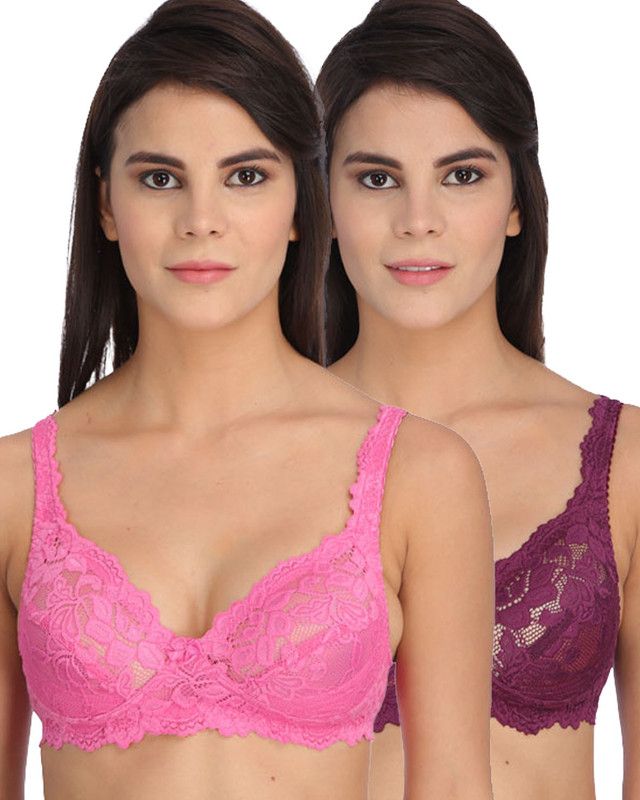 Pack of 2 Women Full Coverage Non Padded Bra  (Pink, Purple)