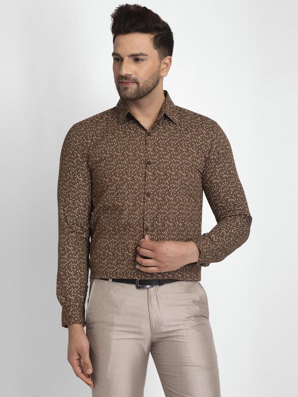 Men Regular Fit Printed Spread Collar Formal Shirt
