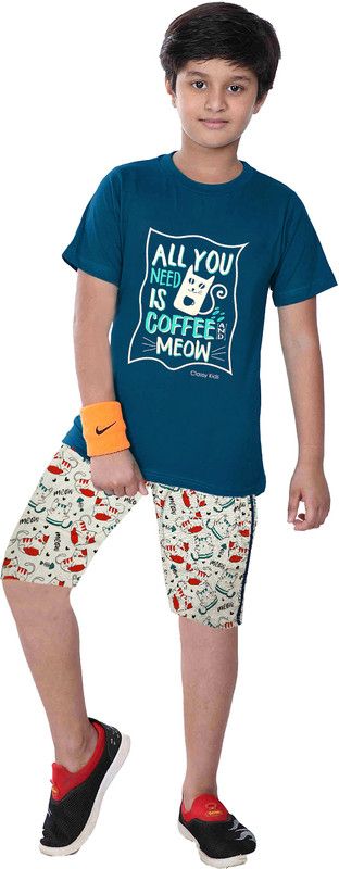 Boys Printed, Graphic Print Pure Cotton Kids Nightwear  (Blue Pack of 1)