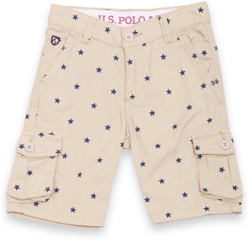 Short For Boys Casual Printed Cotton Blend  (Beige, Pack of 1)