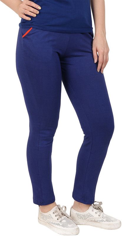 Women Solid Blue Track Pants