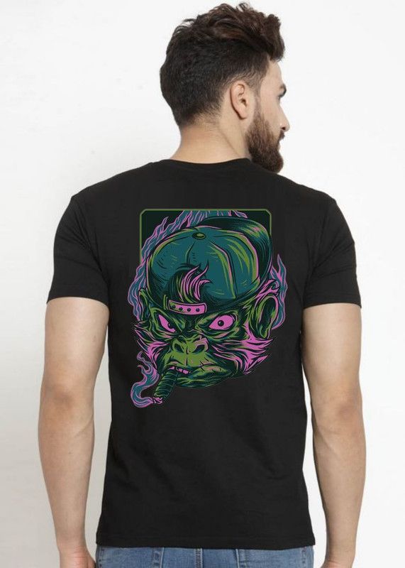 Black Side Printed New 100% Cotton T shirt ANIME SMOKE Men Printed Round Neck Cotton Blend Black T-Shirt