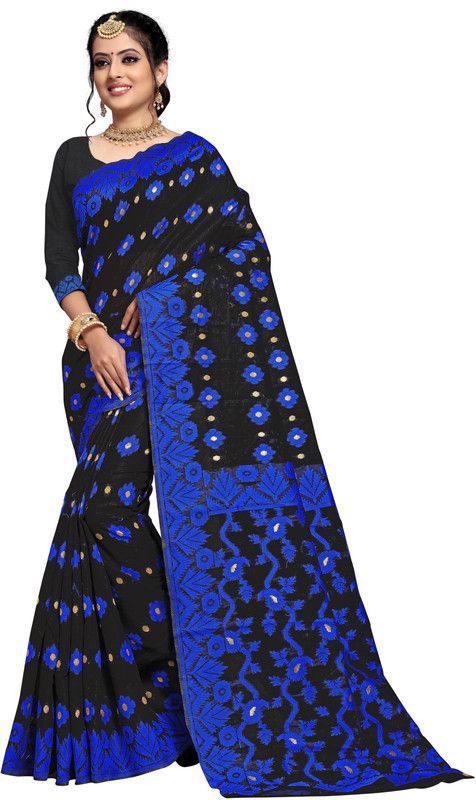 Floral Print Jamdani Cotton Silk Saree  (Multicolor)