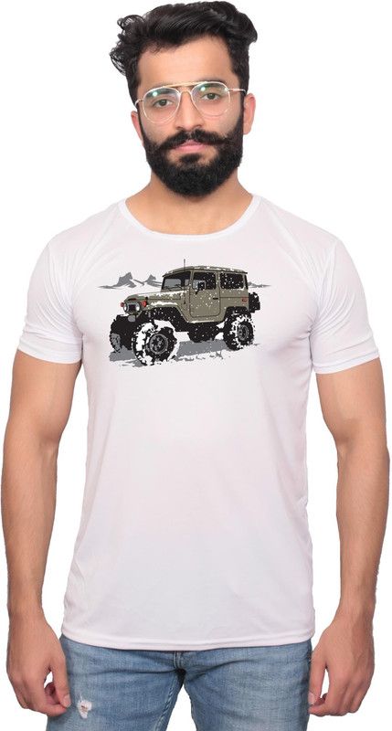 GLX-1701192 -L Men Graphic Print Round Neck Polyester White T-Shirt