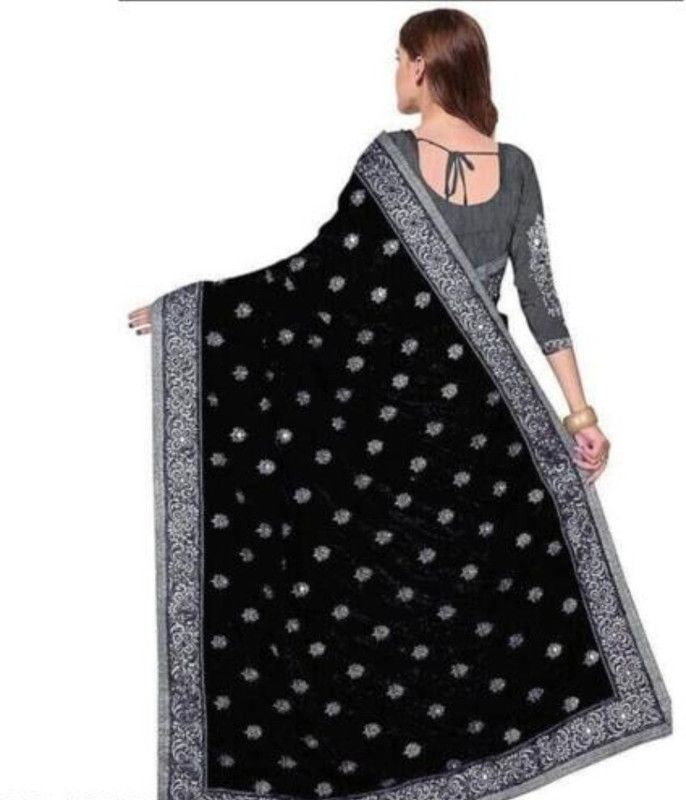 Embroidered Banarasi Pure Cotton Saree  (Black)
