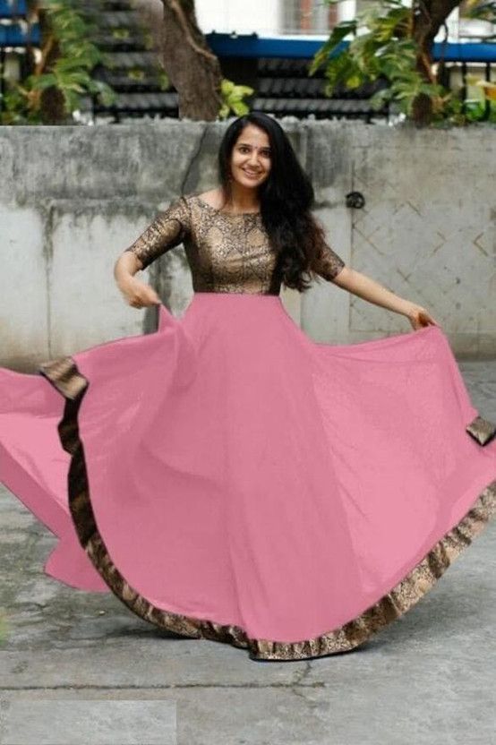 Women Fit and Flare Pink, Gold Dress