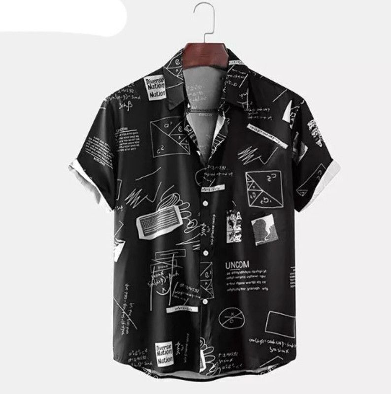 Men Printed Party Black Shirt