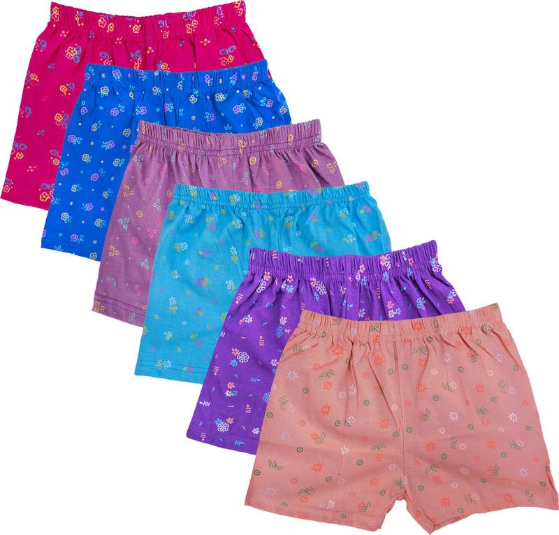 Short For Girls Casual Printed Cotton Blend  (Multicolor, Pack of 6)