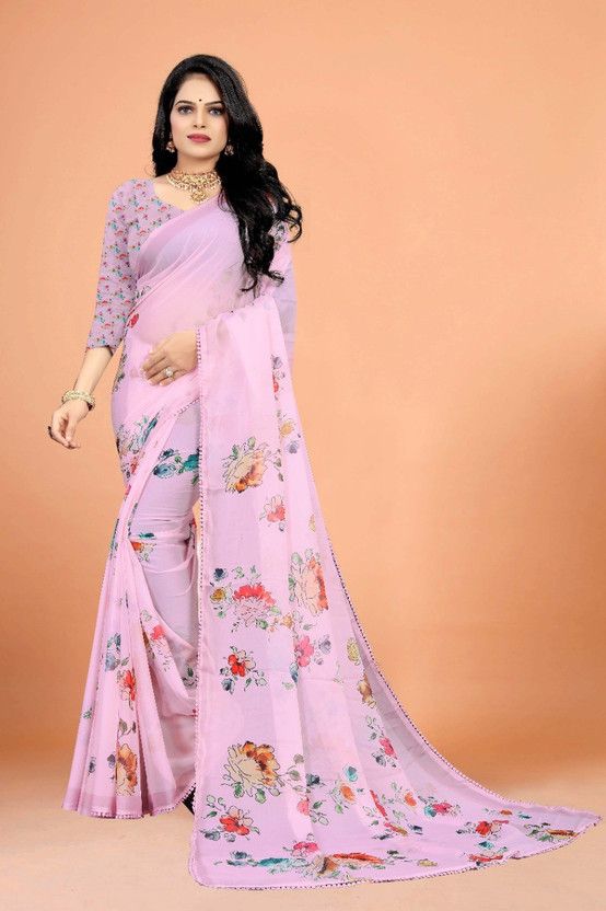 Digital Print Bollywood Georgette Saree  (Pink)