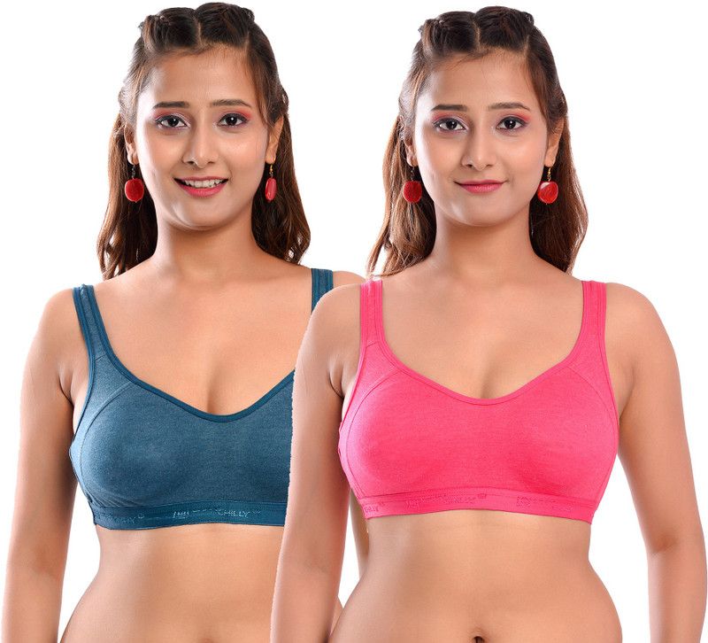 Pack of 2 Women Sports Non Padded Bra  (Green, Pink)