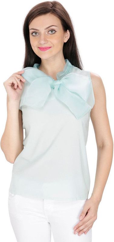 Party Sleeveless Solid Women Light Blue Top