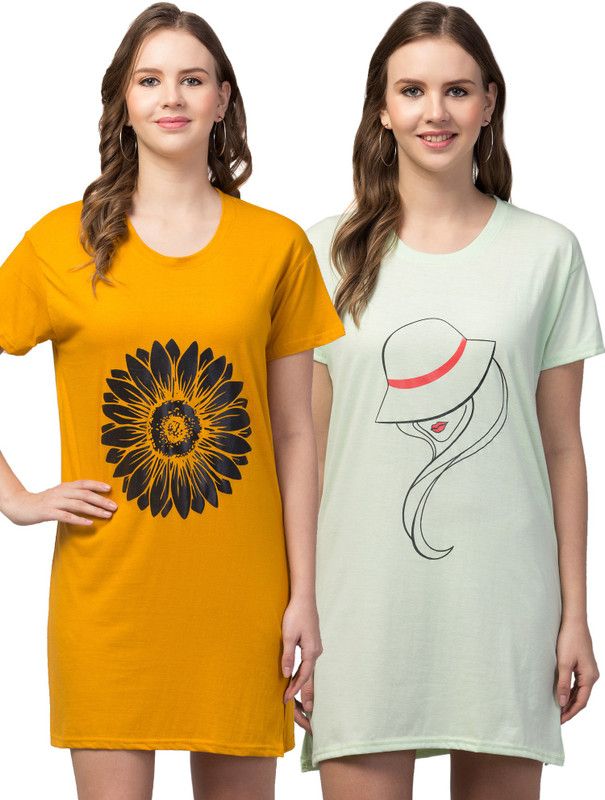 Women Night Dress  (Yellow, Green)