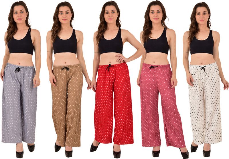 Women Regular Fit Grey, Brown, Red, Pink, White Viscose Rayon Trousers