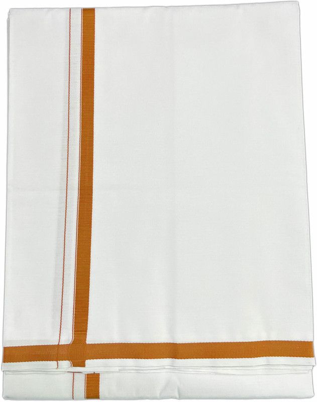 Prakasam Cotton Premium Quality White with Kaavi Border Single Solid Men Dhoti