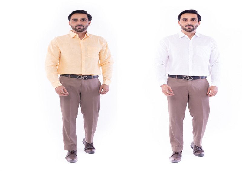 Men Solid Casual Orange, White Shirt  (Pack of 2)