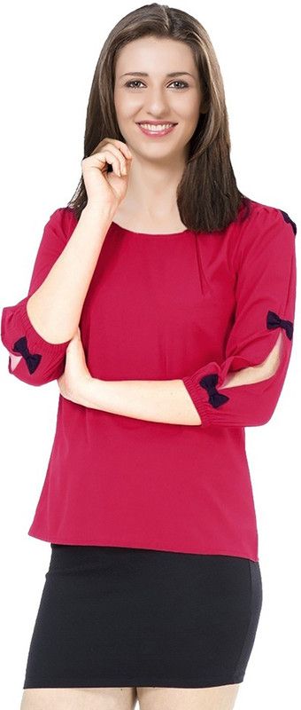 Party Slit Sleeves Solid Women Pink Top