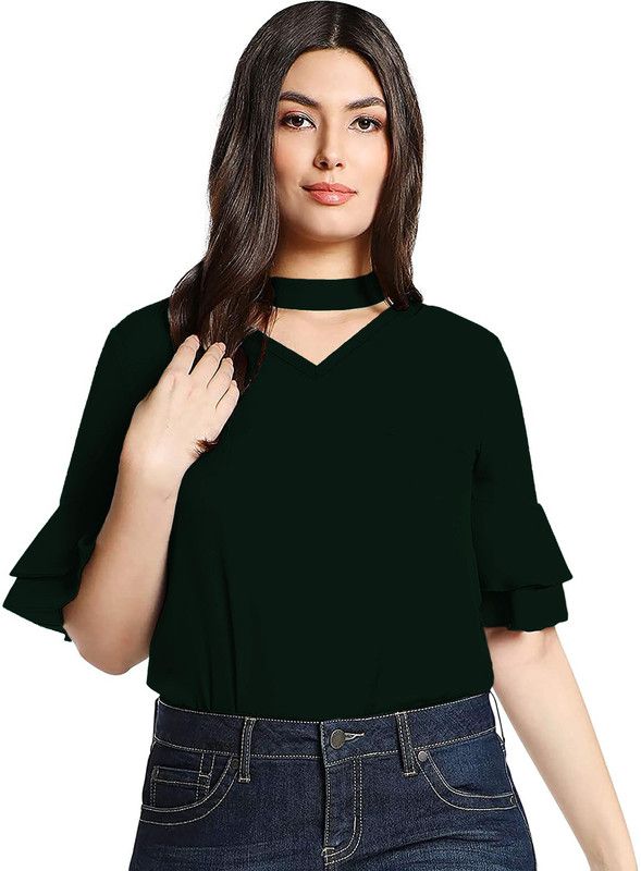 Girls Casual Polyester Top  (Green, Pack of 1)