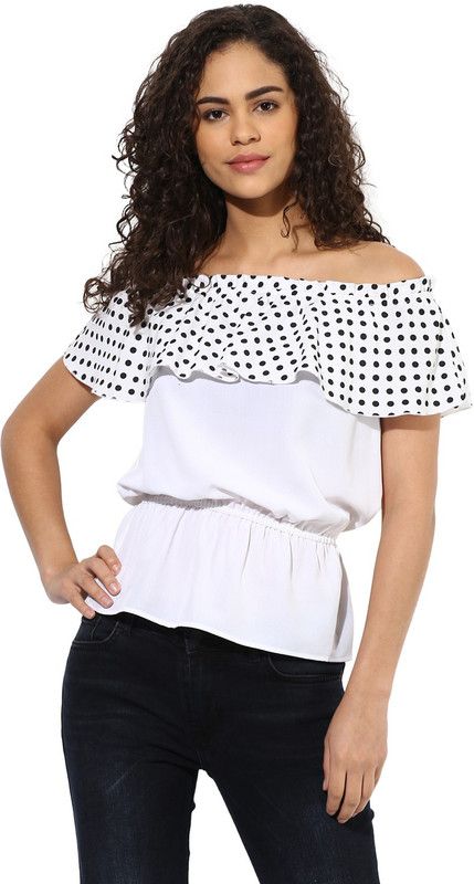 Party Polka Print Women White, Black Top