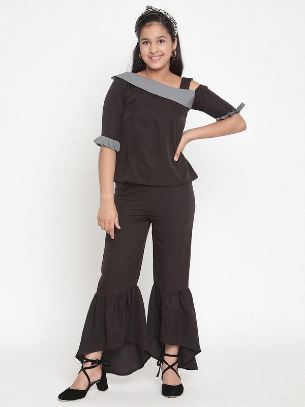 Girls Party(Festive) Top Pant  (Grey)