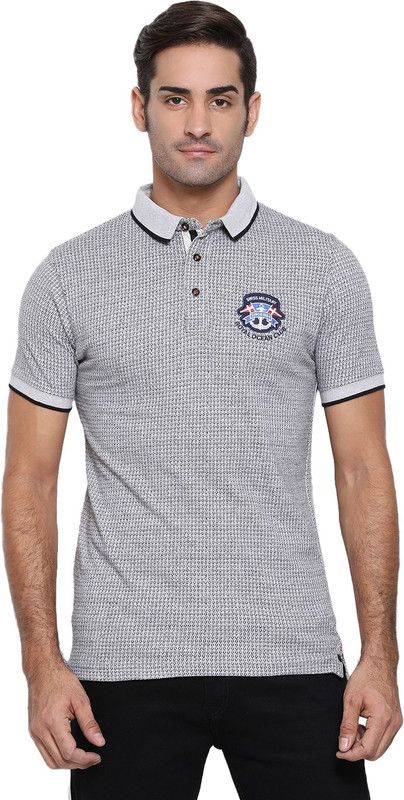 Men Printed, Solid Round Neck Pure Cotton Grey T-Shirt