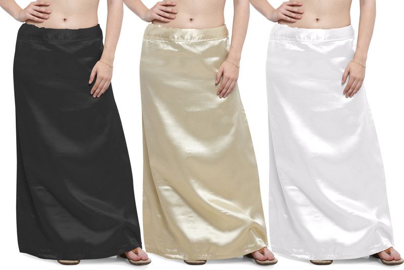 Ziya PRM-STN-BLK-KHK-WHT Satin Blend Petticoat  (Free)